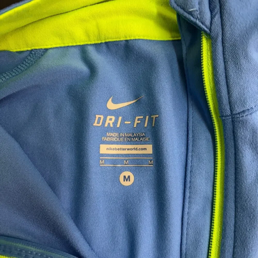 Nike Athletic Dri-Fit Quarter Zip‎ Shirt M  Reflective Trim Blue Lime Green